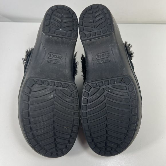 Crocs Cobbler Suede Leather Clogs Slip On Black Faux Fur Lining 11602 Womens 7 - Picture 7 of 8